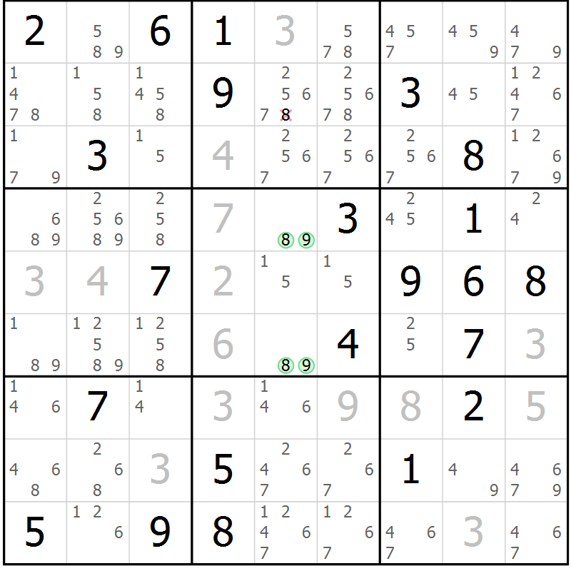 Position des candidats pour la solution de la Gr 13 page 16 du magazine de sudoku Virtuose n° 104