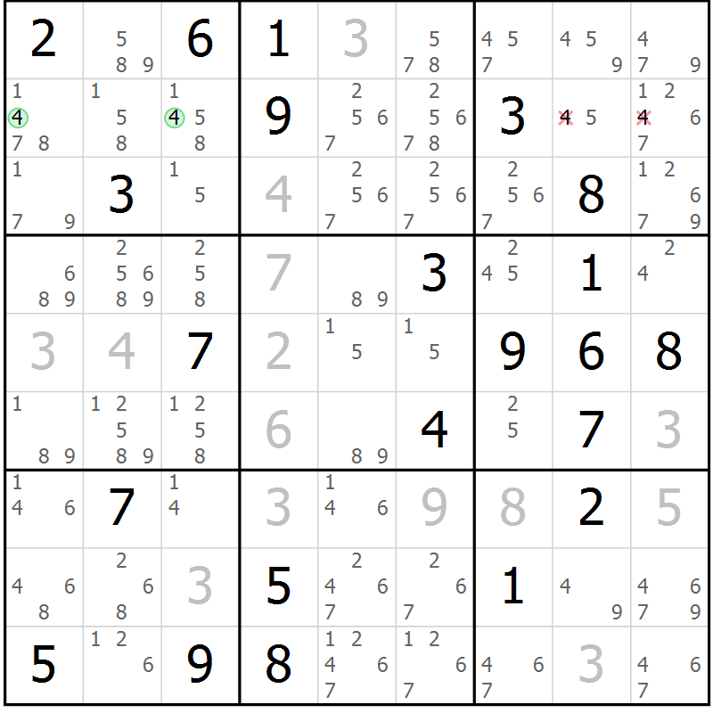 Position des candidats pour la solution de la Gr 13 page 16 du magazine de sudoku Virtuose n° 104