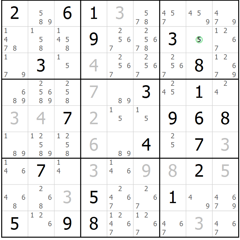 Position des candidats pour la solution de la Gr 13 page 16 du magazine de sudoku Virtuose n° 104