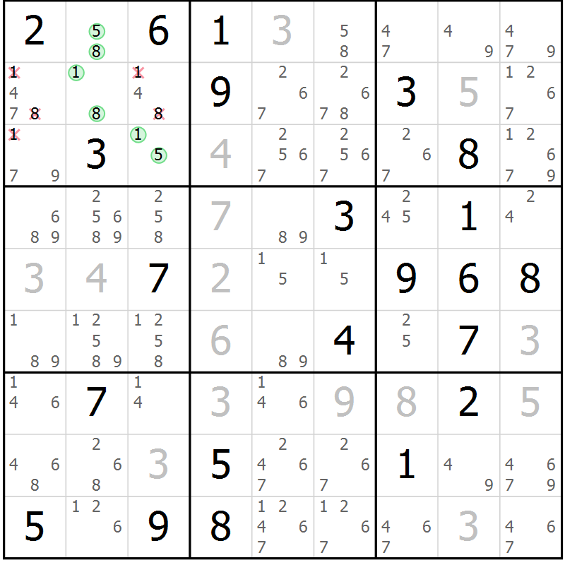 Position des candidats pour la solution de la Gr 13 page 16 du magazine de sudoku Virtuose n° 104