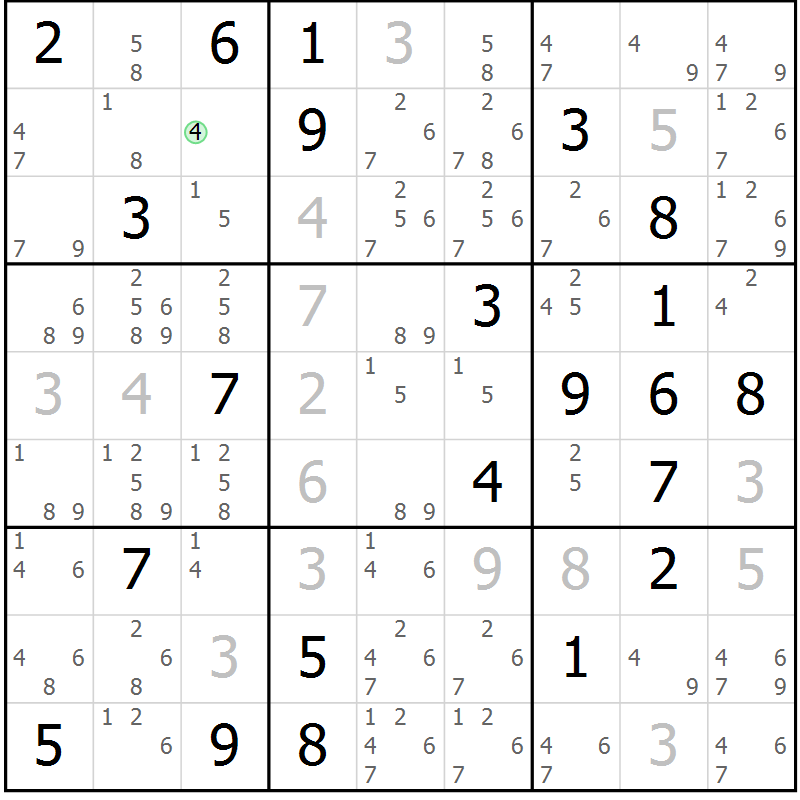 Position des candidats pour la solution de la Gr 13 page 16 du magazine de sudoku Virtuose n° 104