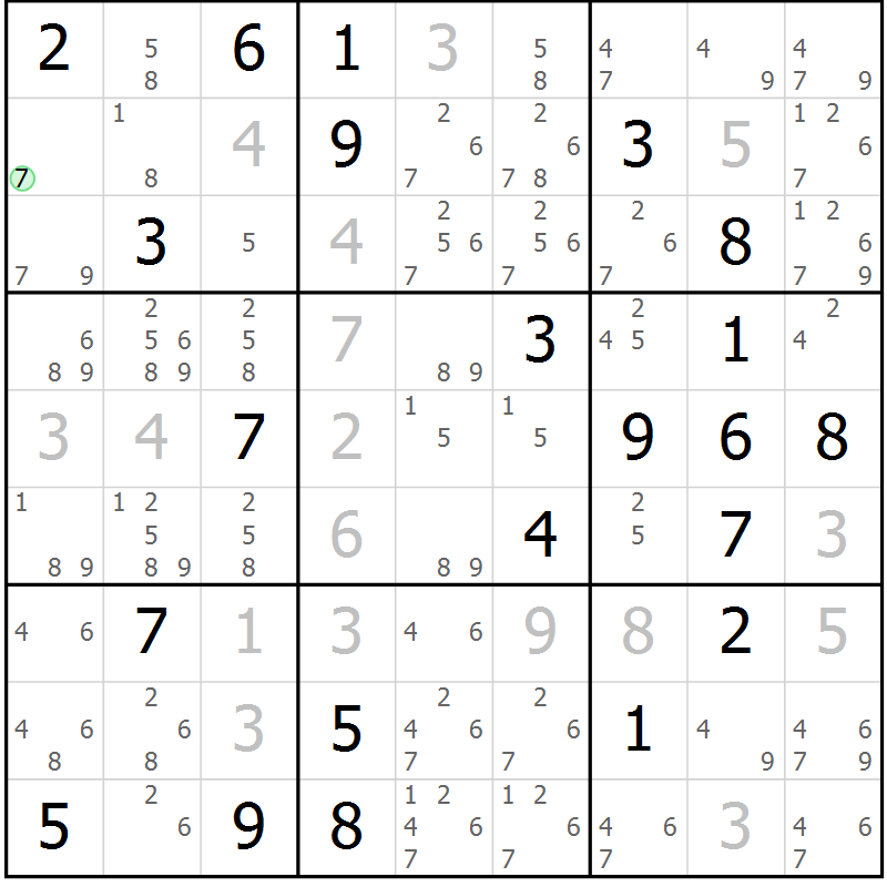 Position des candidats pour la solution de la Gr 13 page 16 du magazine de sudoku Virtuose n° 104