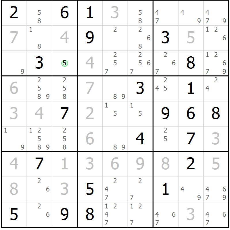 Position des candidats pour la solution de la Gr 13 page 16 du magazine de sudoku Virtuose n° 104