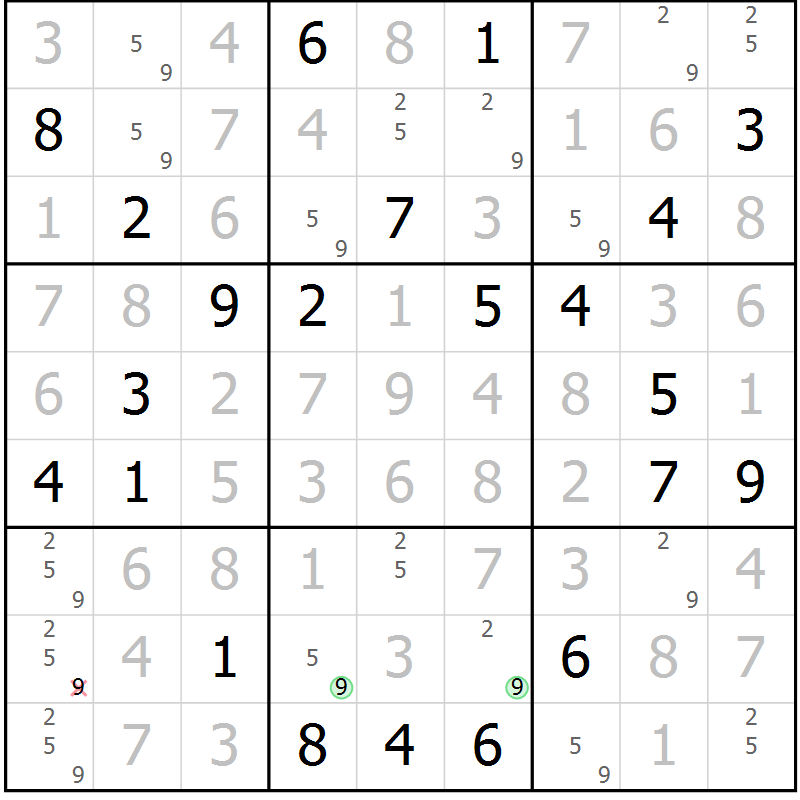 Position des candidats pour la solution de la Gr 14 page 17 du magazine de sudoku Virtuose n° 104
