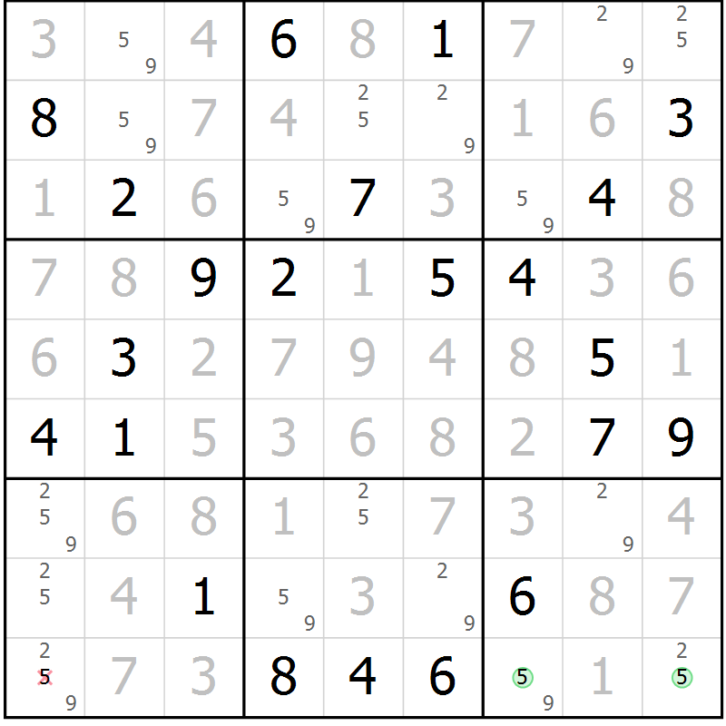 Position des candidats pour la solution de la Gr 14 page 17 du magazine de sudoku Virtuose n° 104