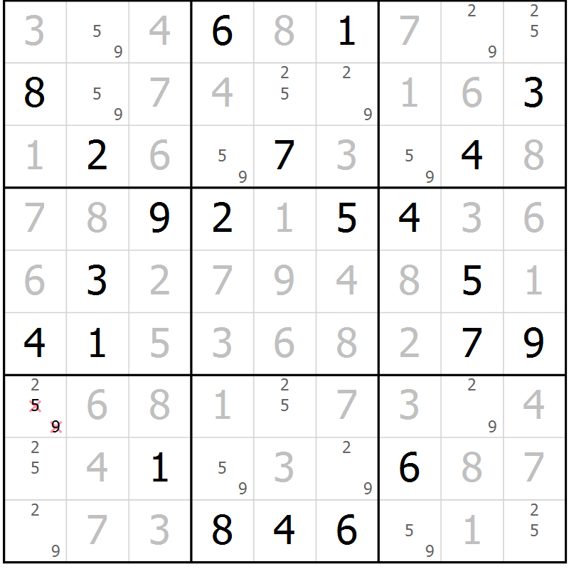 Position des candidats pour la solution de la Gr 14 page 17 du magazine de sudoku Virtuose n° 104