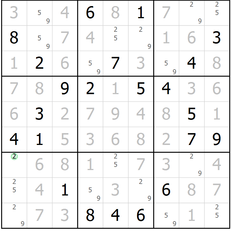 Position des candidats pour la solution de la Gr 14 page 17 du magazine de sudoku Virtuose n° 104