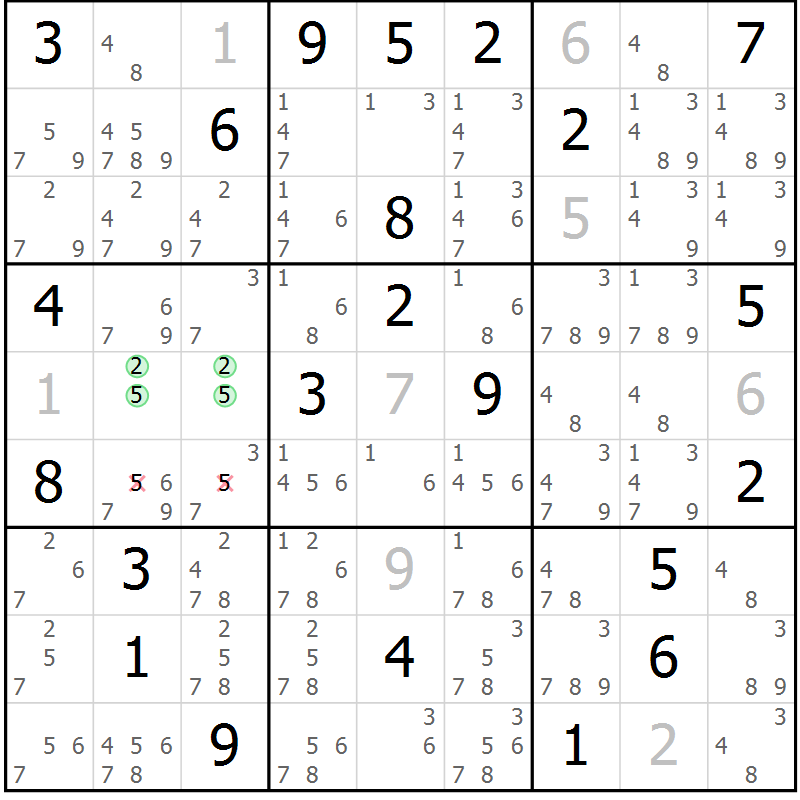 Position des candidats pour la solution de la Gr 15 page 18 du magazine de sudoku Virtuose n° 104