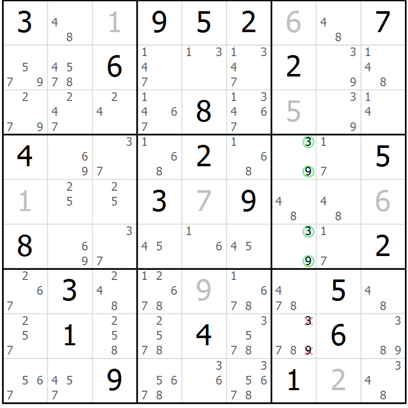 Position des candidats pour la solution de la Gr 15 page 18 du magazine de sudoku Virtuose n° 104