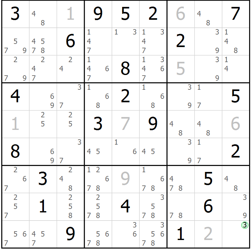 Position des candidats pour la solution de la Gr 15 page 18 du magazine de sudoku Virtuose n° 104