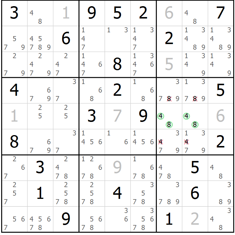 Position des candidats pour la solution de la Gr 15 page 18 du magazine de sudoku Virtuose n° 104