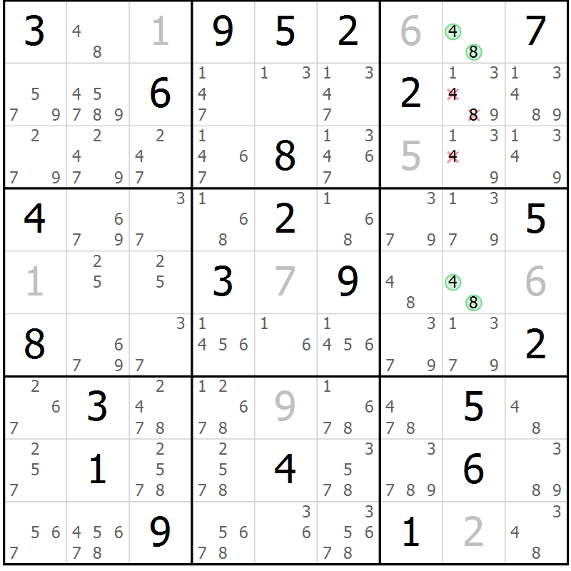 Position des candidats pour la solution de la Gr 15 page 18 du magazine de sudoku Virtuose n° 104