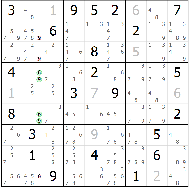 Position des candidats pour la solution de la Gr 15 page 18 du magazine de sudoku Virtuose n° 104