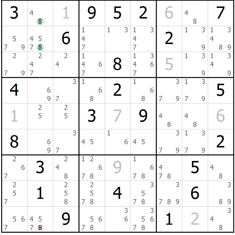 Position des candidats pour la solution de la Gr 15 page 18 du magazine de sudoku Virtuose n° 104