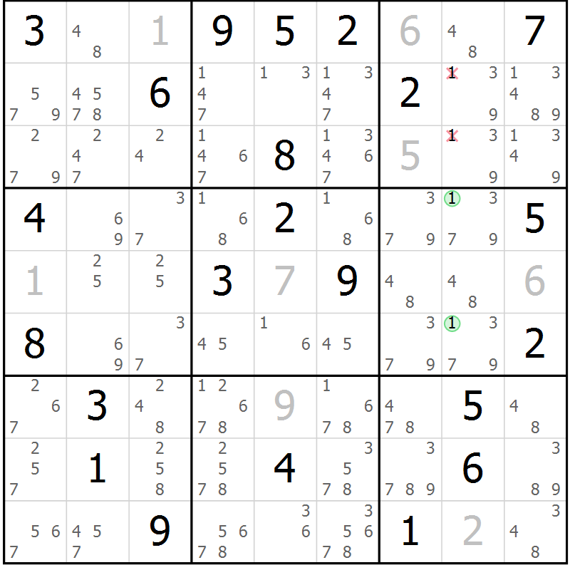 Position des candidats pour la solution de la Gr 15 page 18 du magazine de sudoku Virtuose n° 104