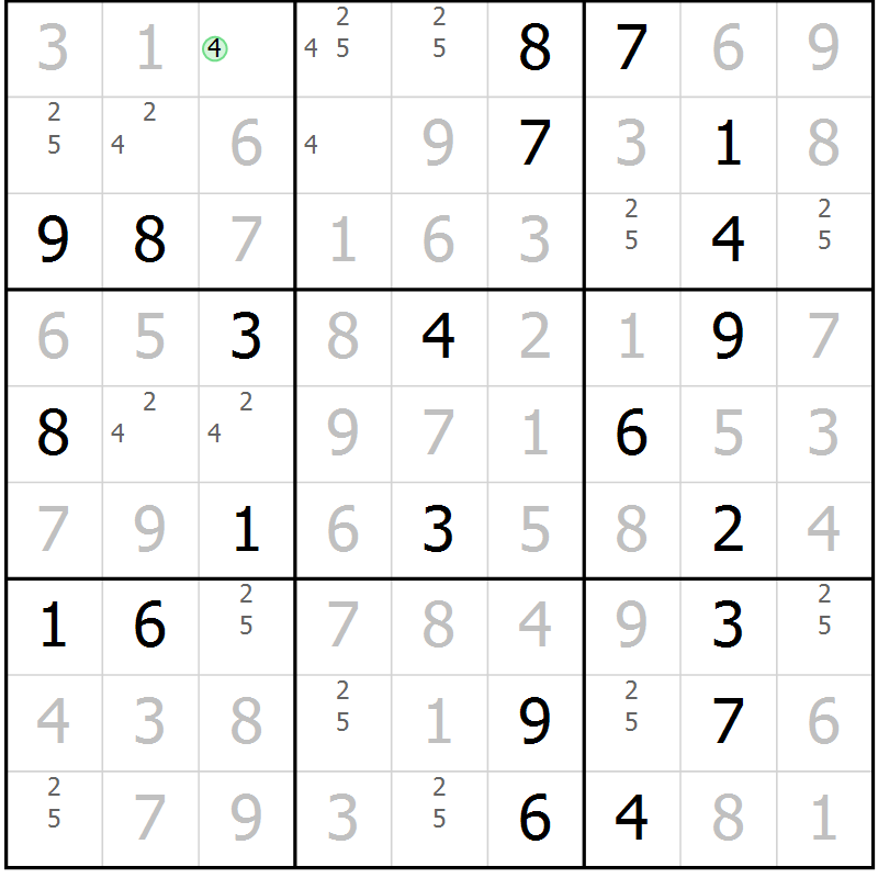 Position des candidats pour la solution de la Gr 16 page 19 du magazine de sudoku Virtuose n° 104
