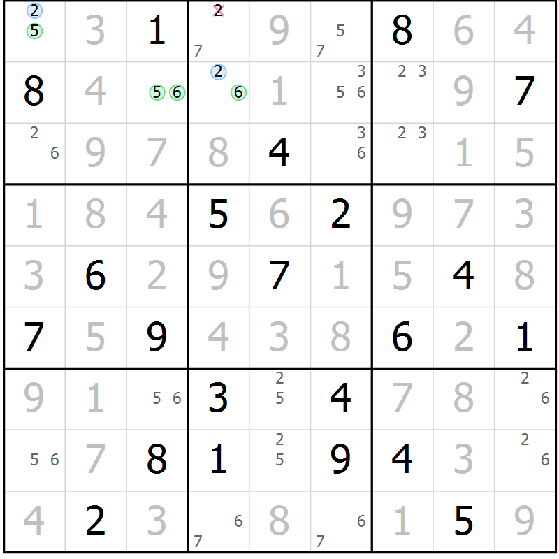 Position des candidats pour la solution de la Gr 17 page 20 du magazine de sudoku Virtuose n° 104