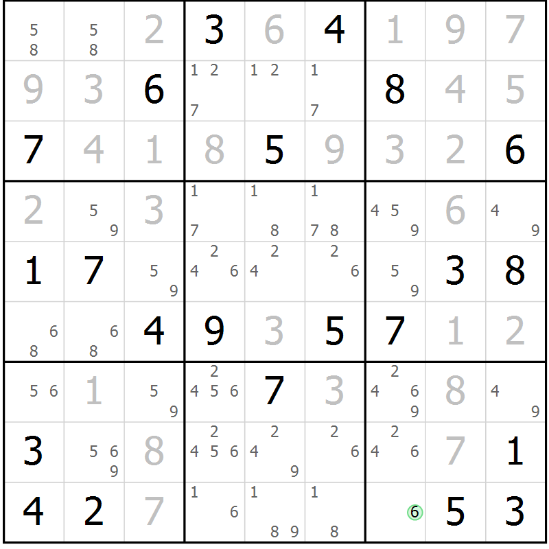 Position des candidats pour la solution de la Gr 18 page 21 du magazine de sudoku Virtuose n° 104