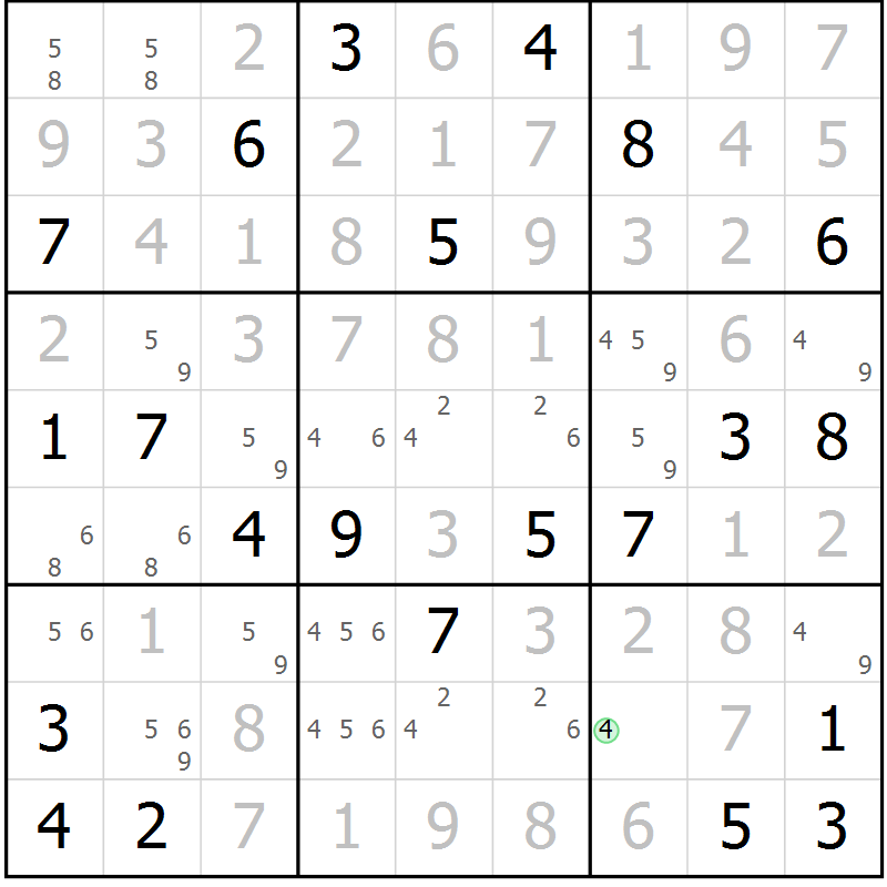 Position des candidats pour la solution de la Gr 18 page 21 du magazine de sudoku Virtuose n° 104