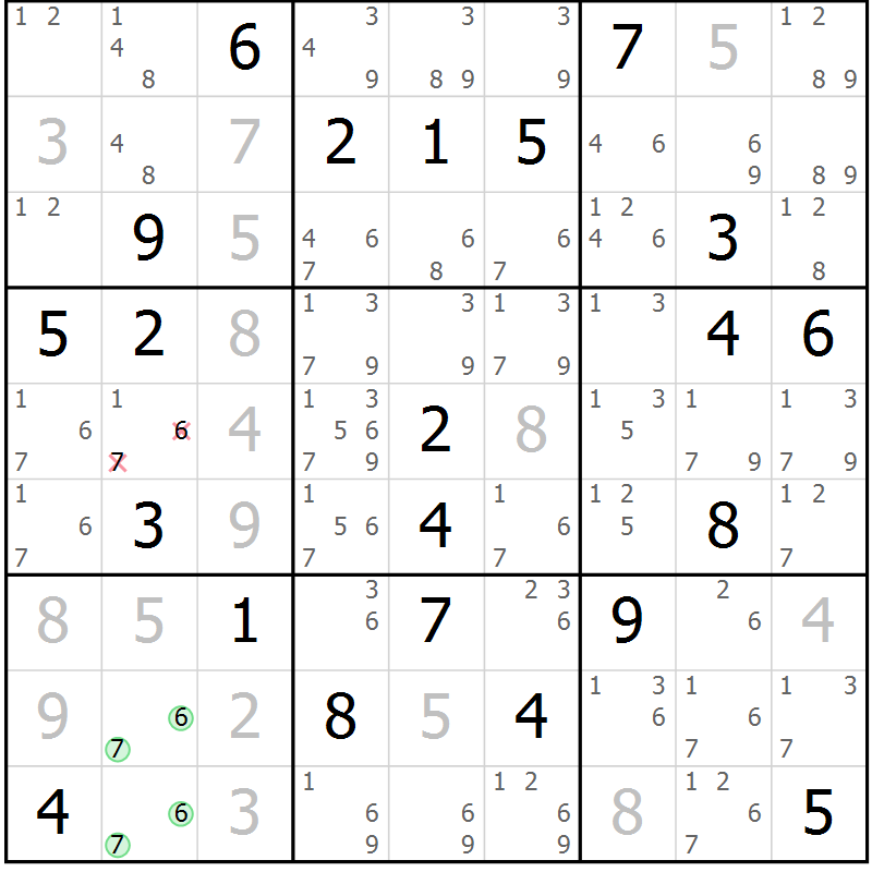 Position des candidats pour la solution de la Gr 19 page 22 du magazine de sudoku Virtuose n° 104