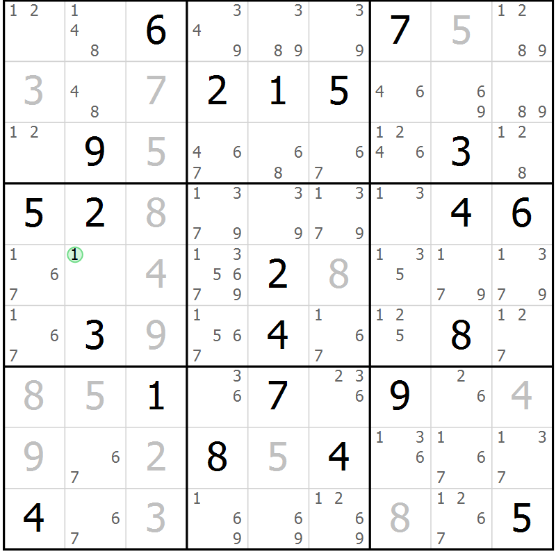 Position des candidats pour la solution de la Gr 19 page 22 du magazine de sudoku Virtuose n° 104