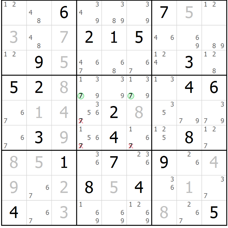 Position des candidats pour la solution de la Gr 19 page 22 du magazine de sudoku Virtuose n° 104