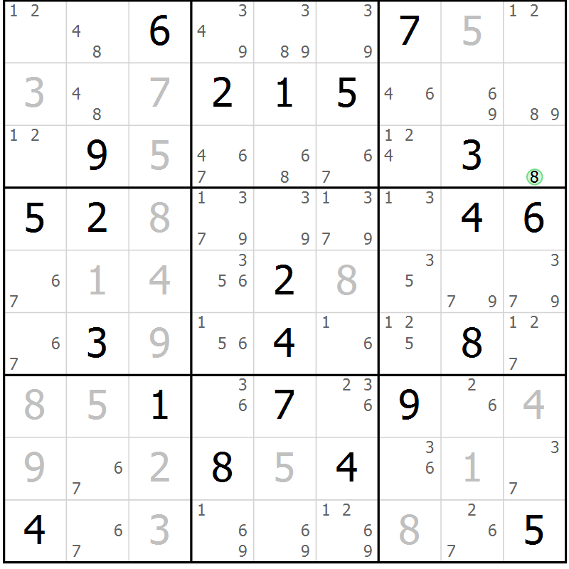 Position des candidats pour la solution de la Gr 19 page 22 du magazine de sudoku Virtuose n° 104