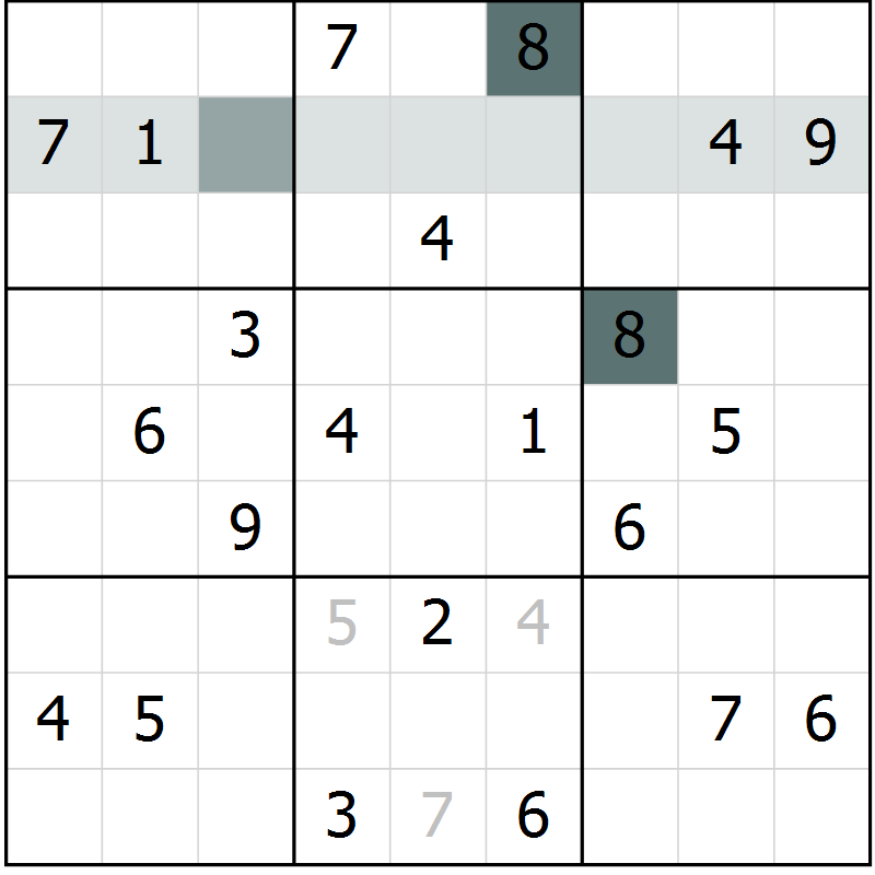 Position des candidats pour la solution de la Gr 2 page 5 du magazine de sudoku Virtuose n° 104