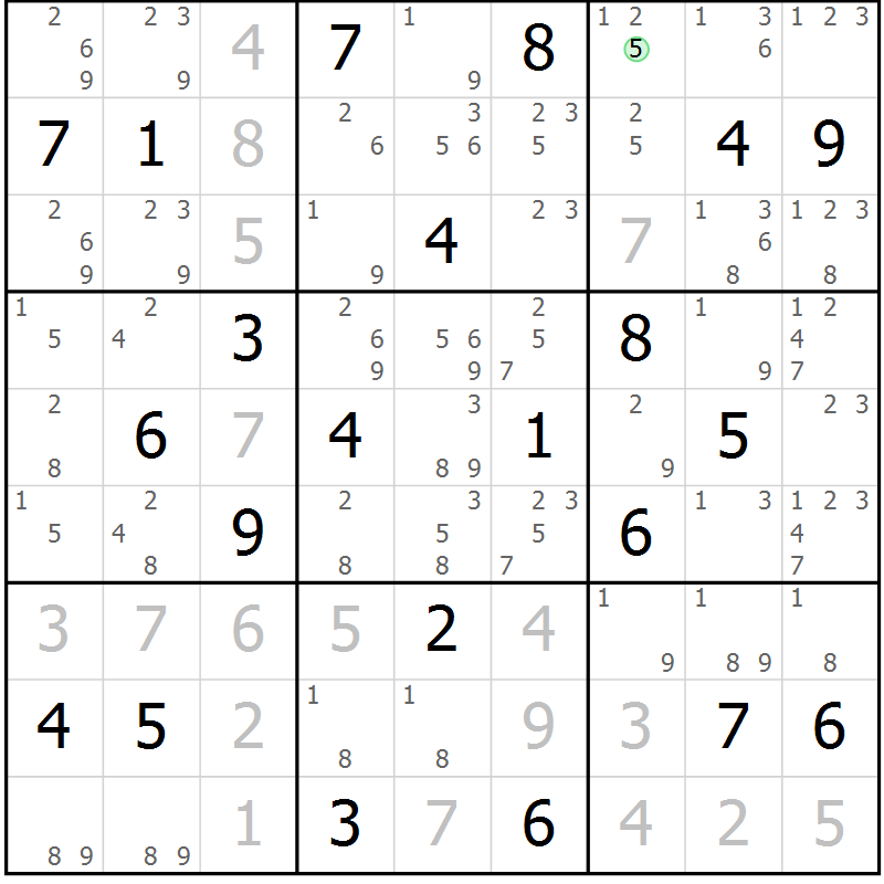 Position des candidats pour la solution de la Gr 2 page 5 du magazine de sudoku Virtuose n° 104