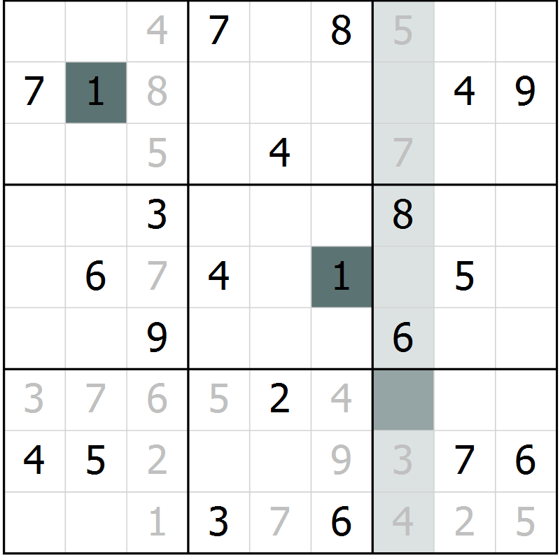 Position des candidats pour la solution de la Gr 2 page 5 du magazine de sudoku Virtuose n° 104