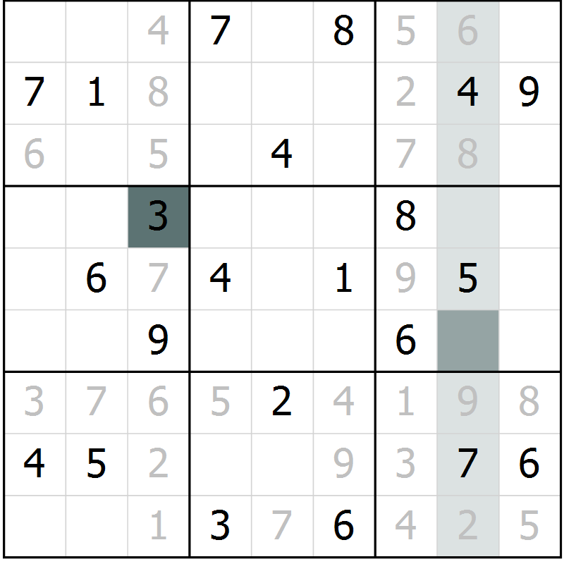 Position des candidats pour la solution de la Gr 2 page 5 du magazine de sudoku Virtuose n° 104