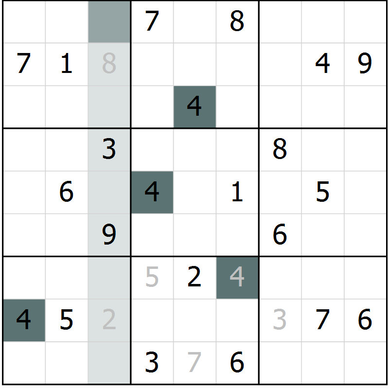 Position des candidats pour la solution de la Gr 2 page 5 du magazine de sudoku Virtuose n° 104