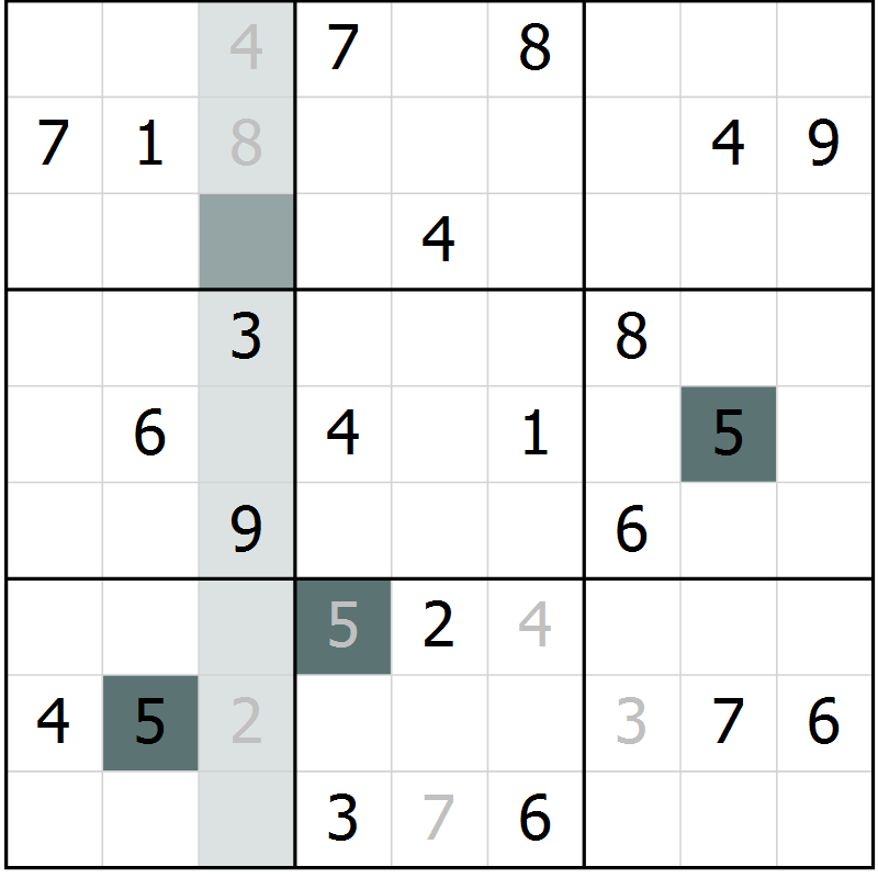 Position des candidats pour la solution de la Gr 2 page 5 du magazine de sudoku Virtuose n° 104
