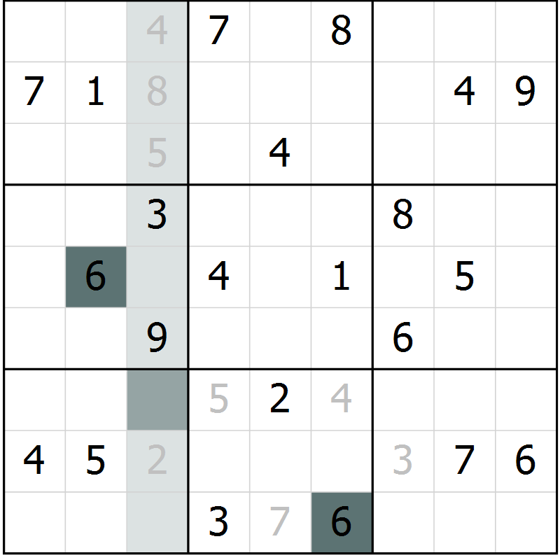 Position des candidats pour la solution de la Gr 2 page 5 du magazine de sudoku Virtuose n° 104