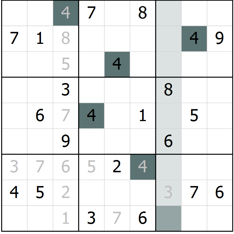 Position des candidats pour la solution de la Gr 2 page 5 du magazine de sudoku Virtuose n° 104
