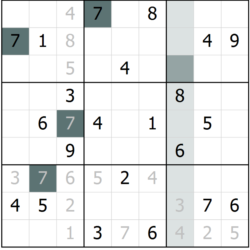 Position des candidats pour la solution de la Gr 2 page 5 du magazine de sudoku Virtuose n° 104