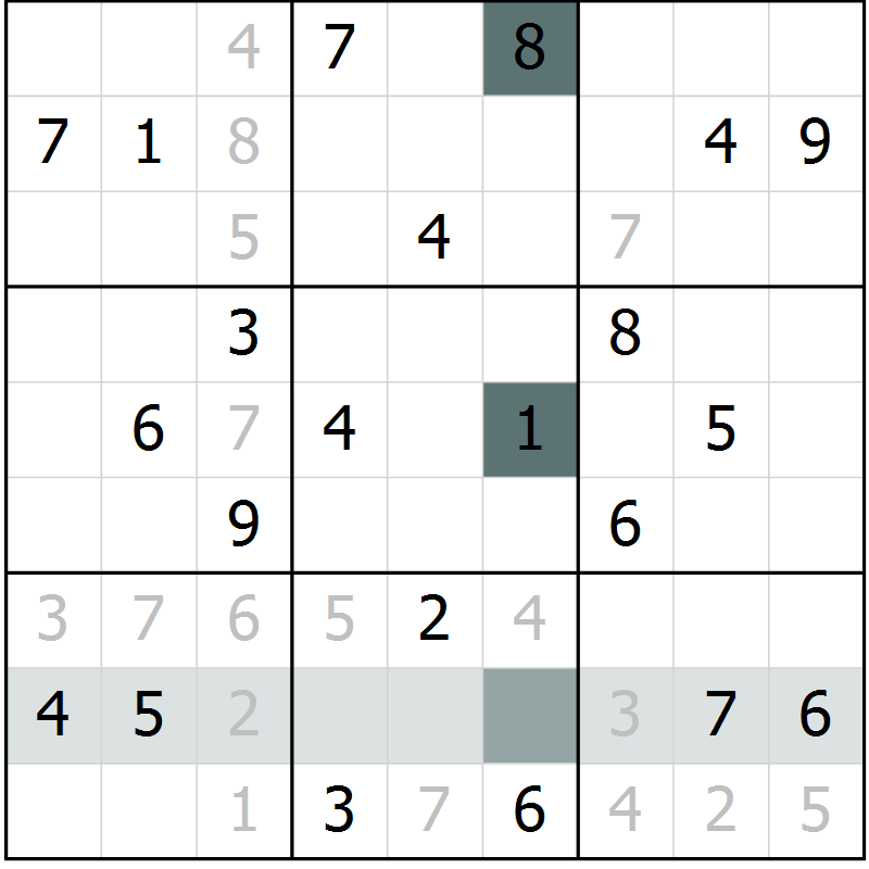 Position des candidats pour la solution de la Gr 2 page 5 du magazine de sudoku Virtuose n° 104