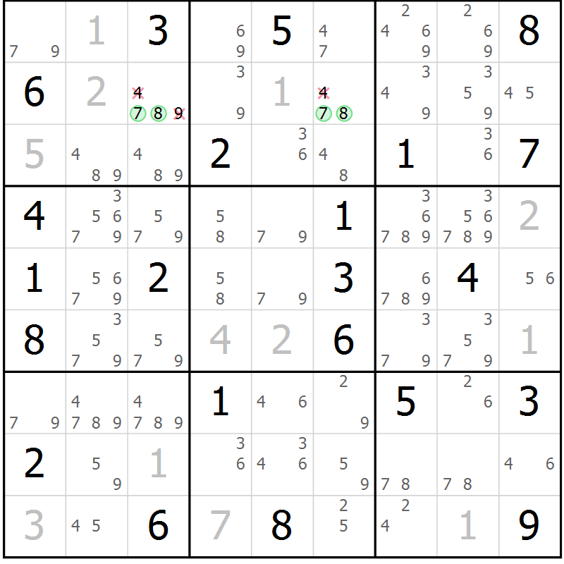 Position des candidats pour la solution de la Gr 21 page 24 du magazine de sudoku Virtuose n° 104