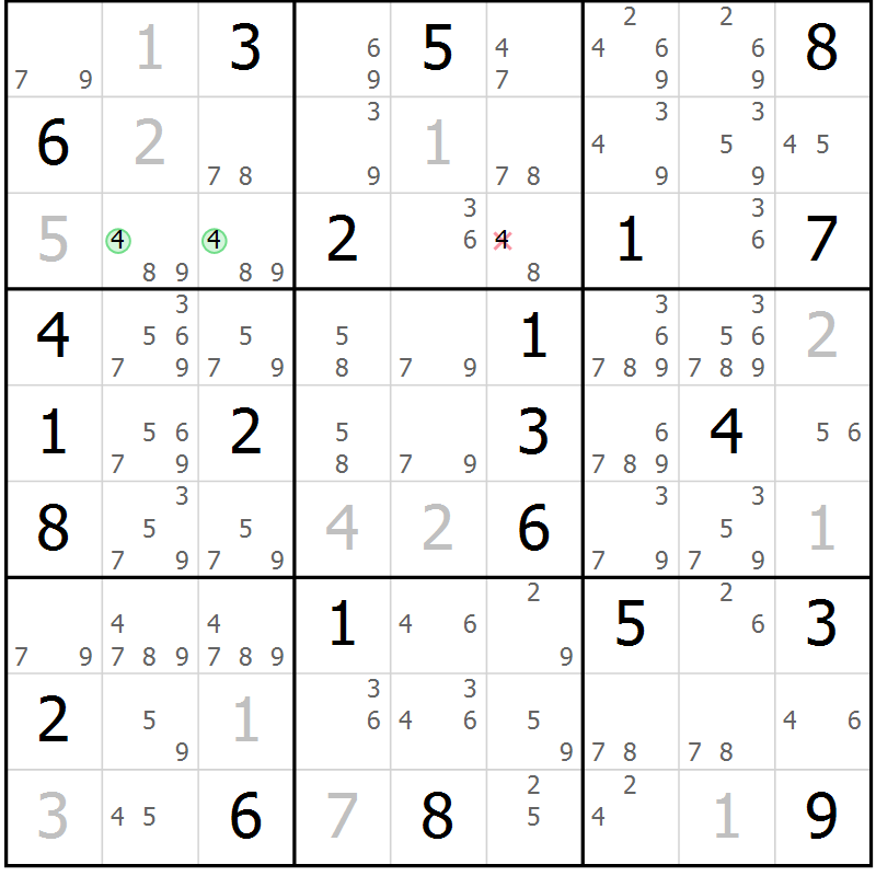 Position des candidats pour la solution de la Gr 21 page 24 du magazine de sudoku Virtuose n° 104