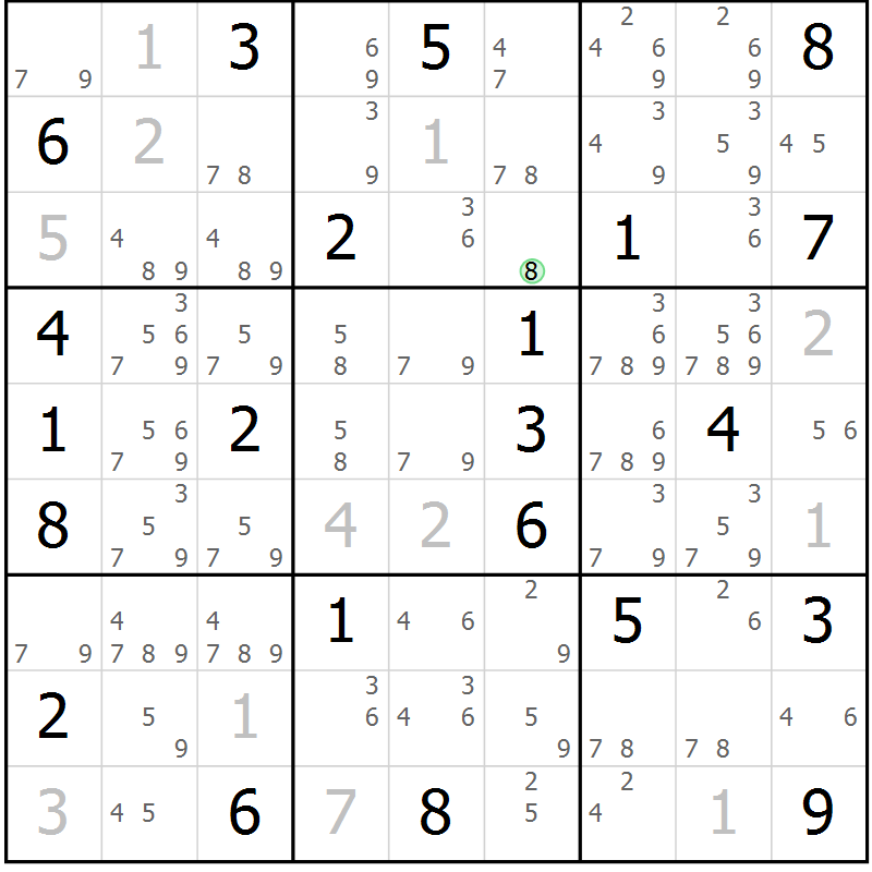 Position des candidats pour la solution de la Gr 21 page 24 du magazine de sudoku Virtuose n° 104