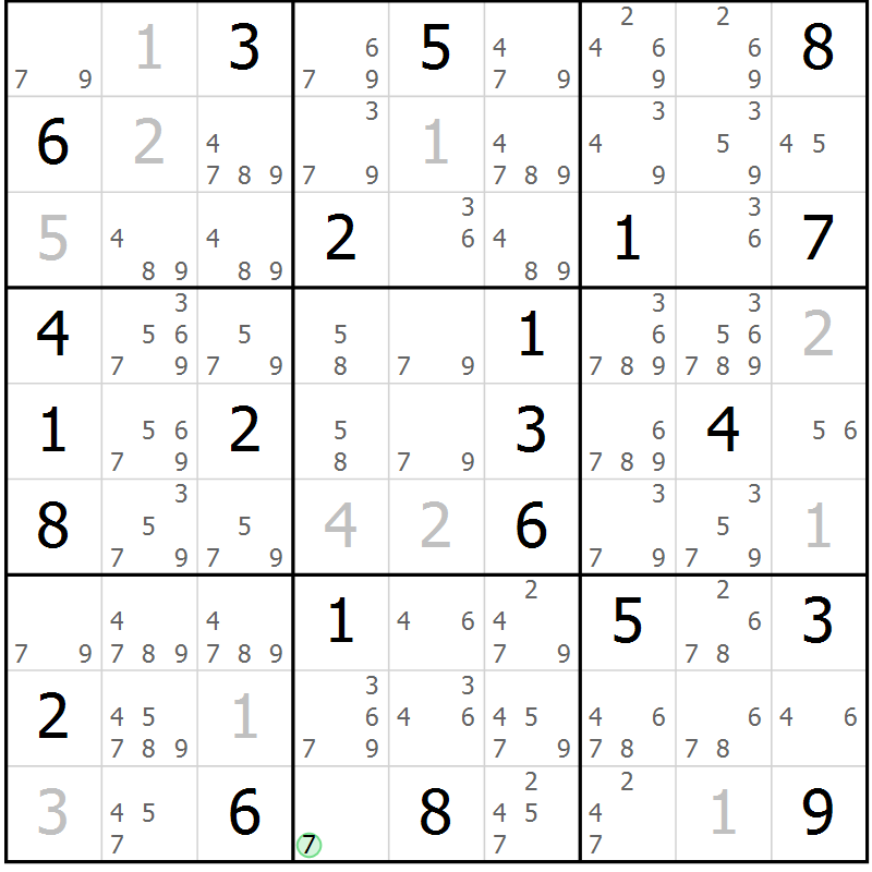 Position des candidats pour la solution de la Gr 21 page 24 du magazine de sudoku Virtuose n° 104