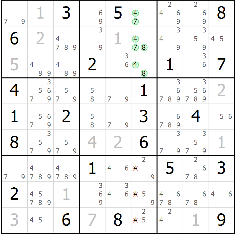 Position des candidats pour la solution de la Gr 21 page 24 du magazine de sudoku Virtuose n° 104