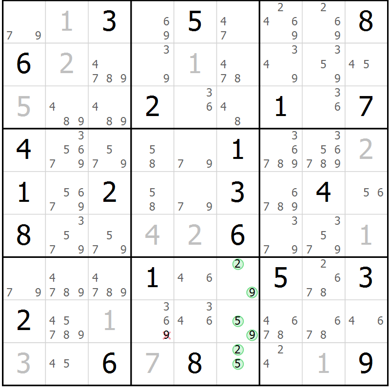 Position des candidats pour la solution de la Gr 21 page 24 du magazine de sudoku Virtuose n° 104
