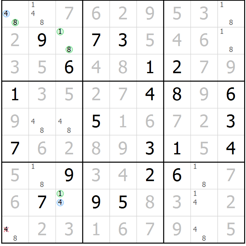Position des candidats pour la solution de la Gr 22 page 25 du magazine de sudoku Virtuose n° 104