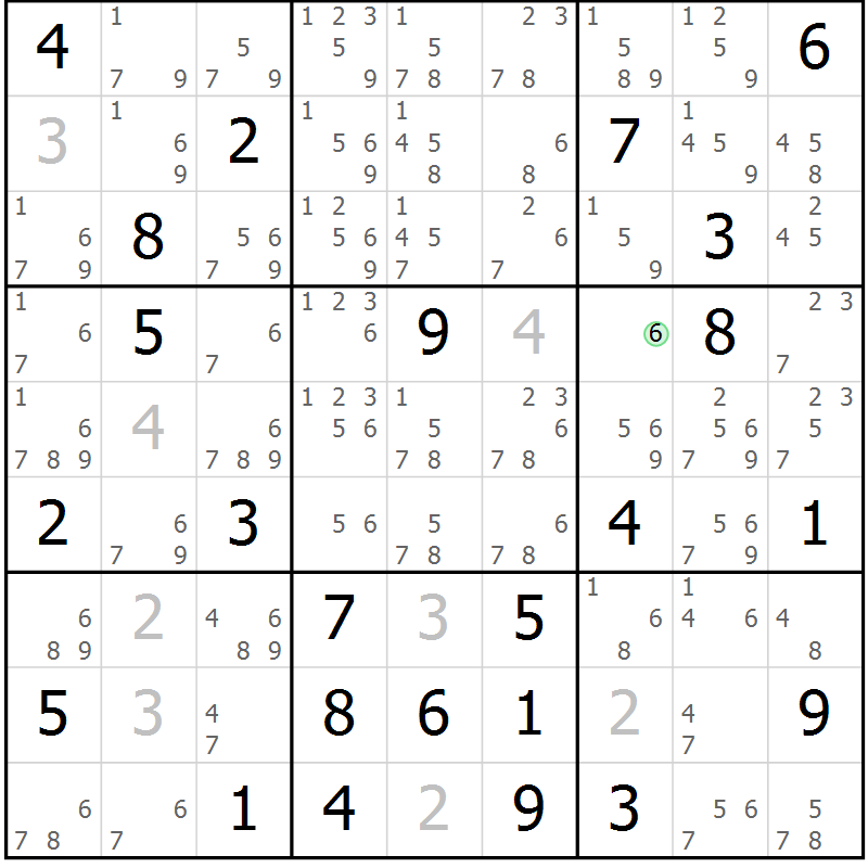 Position des candidats pour la solution de la Gr 23 page 26 du magazine de sudoku Virtuose n° 104