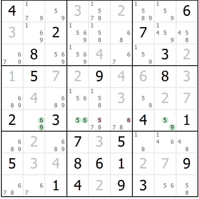 Position des candidats pour la solution de la Gr 23 page 26 du magazine de sudoku Virtuose n° 104