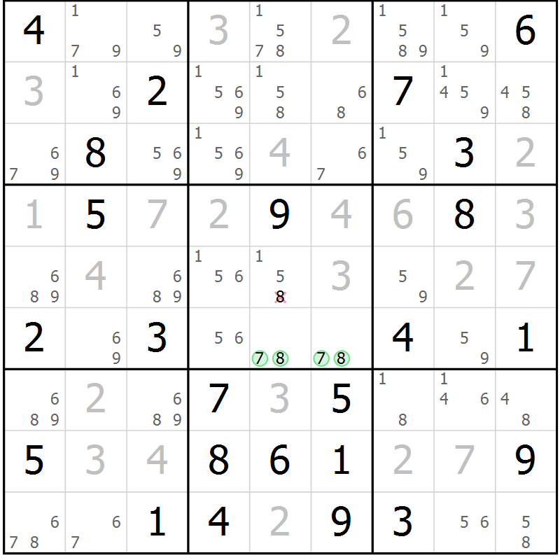 Position des candidats pour la solution de la Gr 23 page 26 du magazine de sudoku Virtuose n° 104
