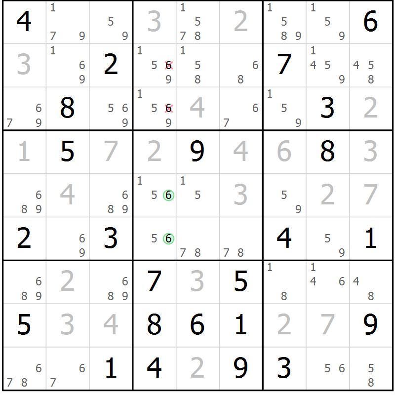 Position des candidats pour la solution de la Gr 23 page 26 du magazine de sudoku Virtuose n° 104