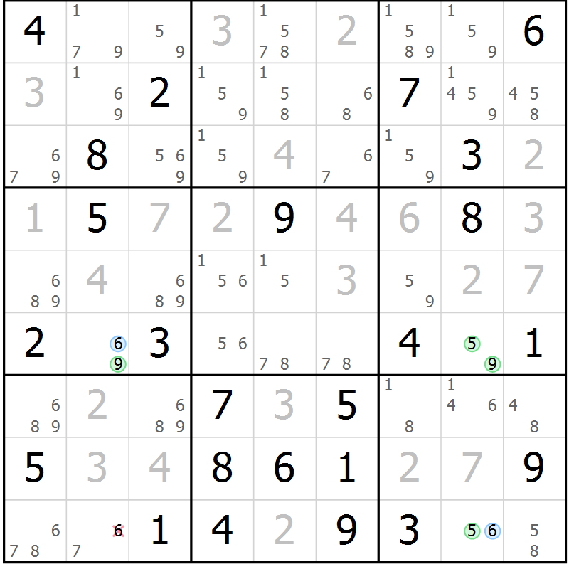 Position des candidats pour la solution de la Gr 23 page 26 du magazine de sudoku Virtuose n° 104