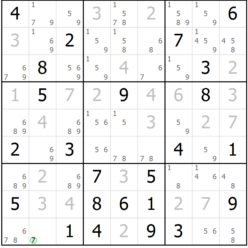 Position des candidats pour la solution de la Gr 23 page 26 du magazine de sudoku Virtuose n° 104
